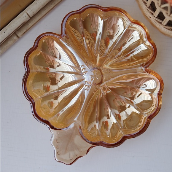 Marigold Carnival Glass Tri-Section Dish - Picture 6 of 11